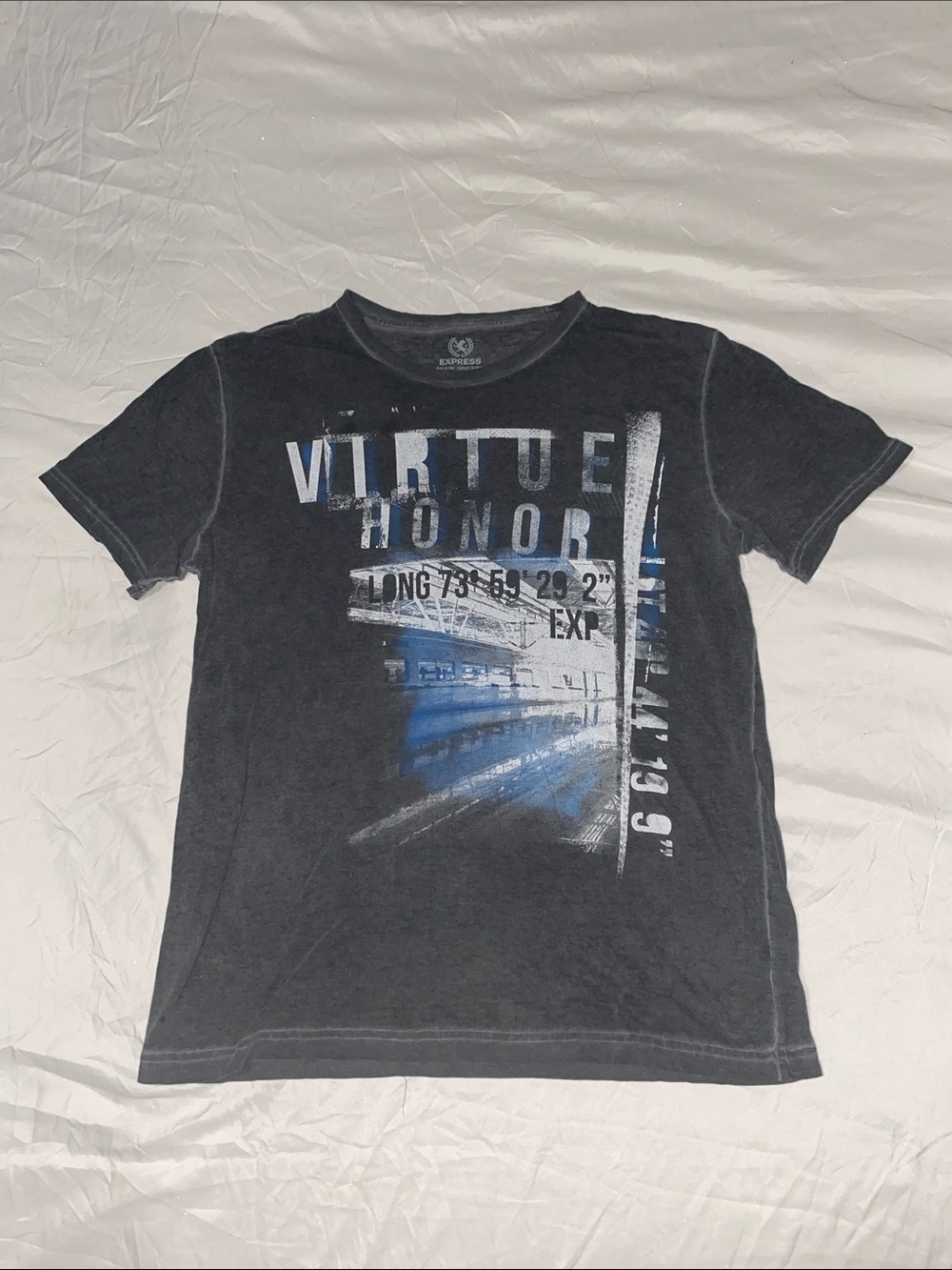 Express Black Short-Sleeve Graphic Tee with Blue Print